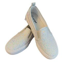 Cat & Jack Glittery Slip-On Sneakers - White / Silver